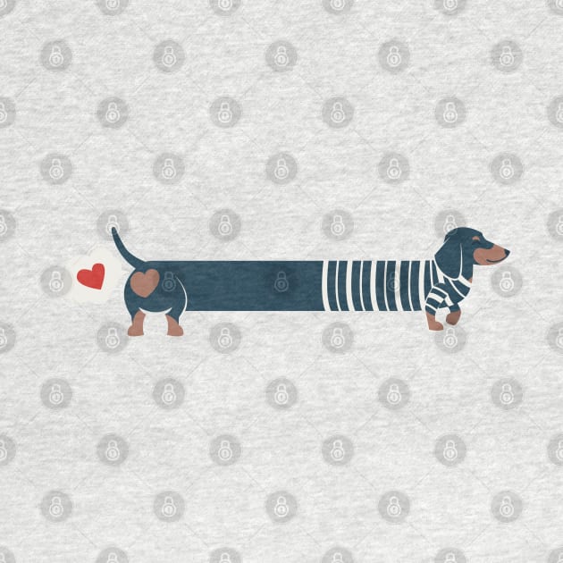 Dachshunds long love // neon red hearts scarves sweaters and other Valentine's Day details nile blue and brown funny weiner dog puppy by SelmaCardoso